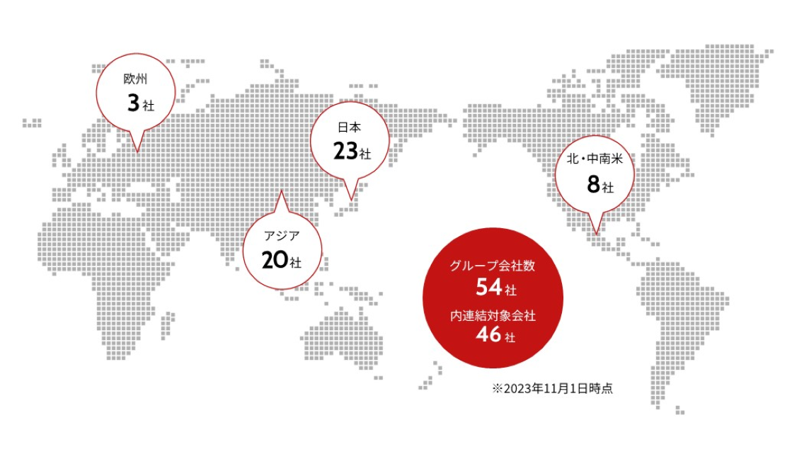 海外拠点分布を示した世界地図