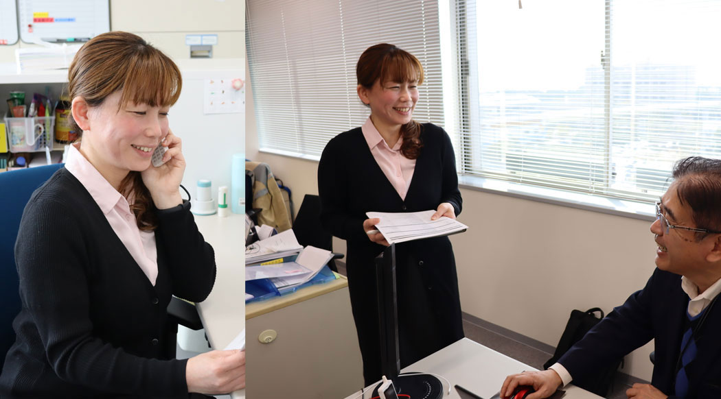 日本発条健康保険組合出向主任C.Y.さんが笑顔で電話応対している様子